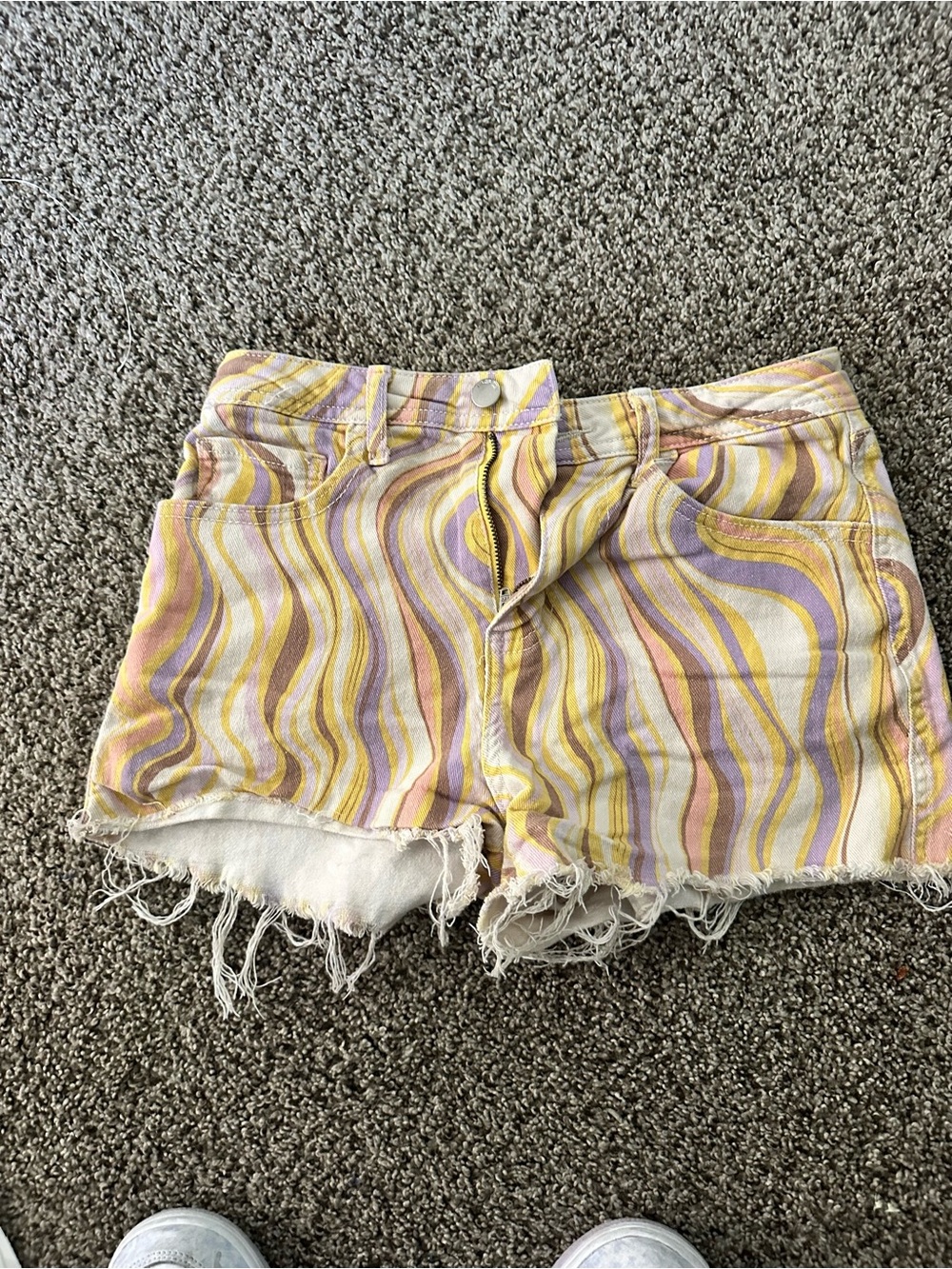 RSQ Pastel Wavy Stripe Denim Shorts in Yellow & Purple
